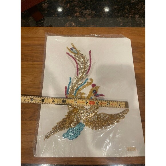 1 Sequin Embroidered Floral Bird Shaped appliqué - Picture 6 of 7